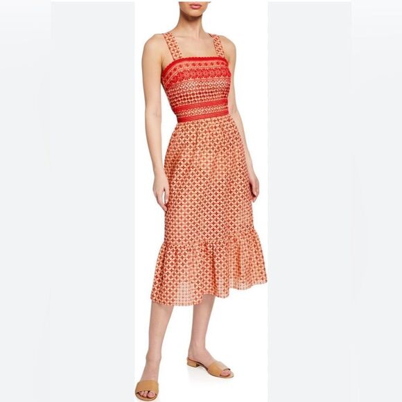 Shoshanna Other - Shoshanna Floral Canyon Midi Dress with Embroidery and Eyelet Details NWT XS